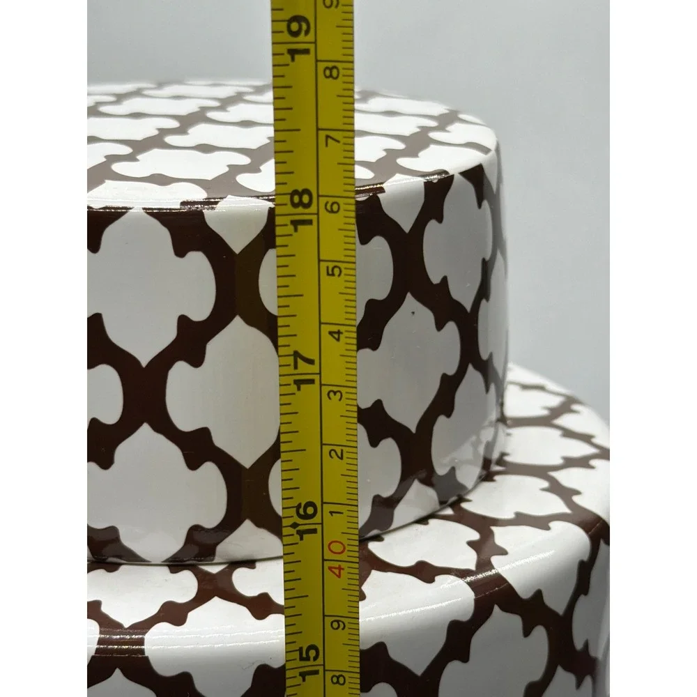 Pottery Barn Large Ceramic Decorative Canister Brown White Quatrefoil‎ 18 Inch